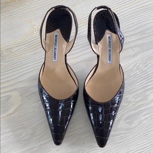Manolo Blahnik Brown Crocodile Carolyne Slingback